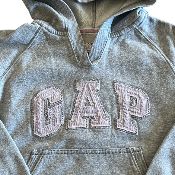 GAP Kids Long Sleeve Hoodie Sweatshirt Girl Size M(8) Gray with Purple Lettering - Picture 2 of 5